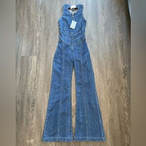 NWT Revice Denim Hollywood Heartthrob Denim Flare Jumpsuit Heart Cutout XS